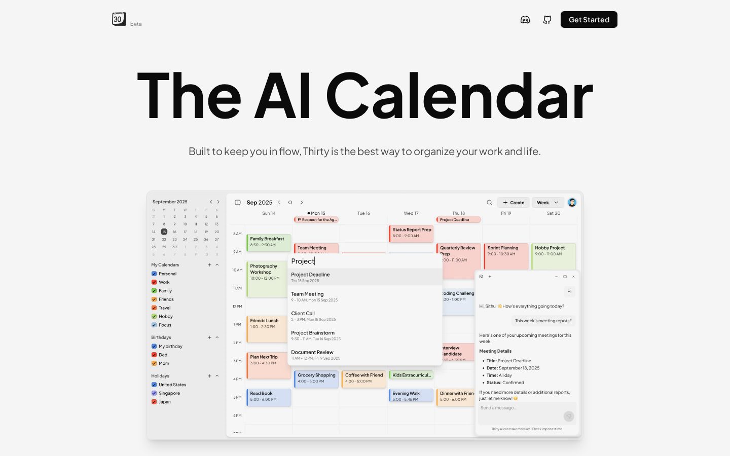 Thirty Calendar Homepage