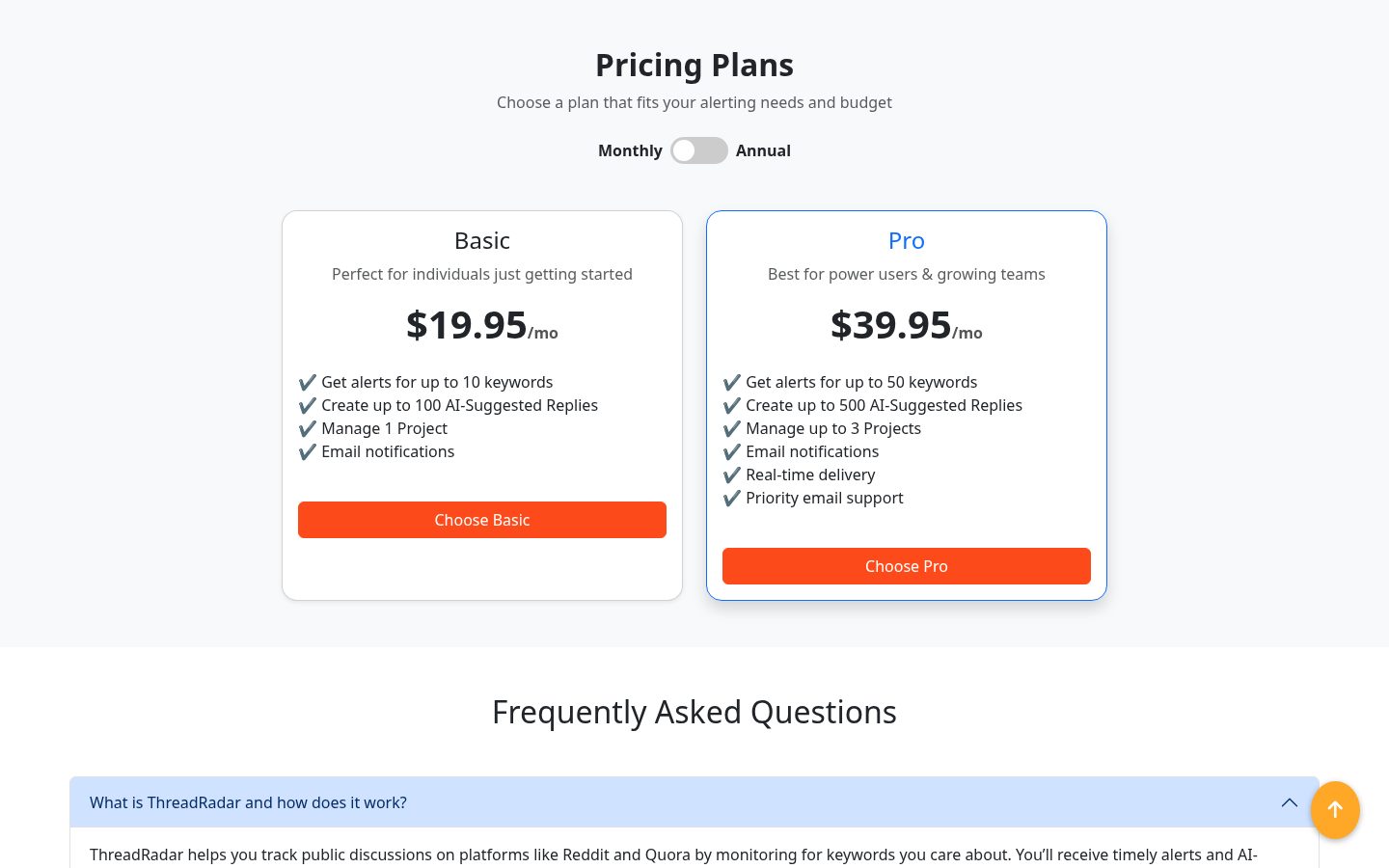 ThreadRadar Pricing