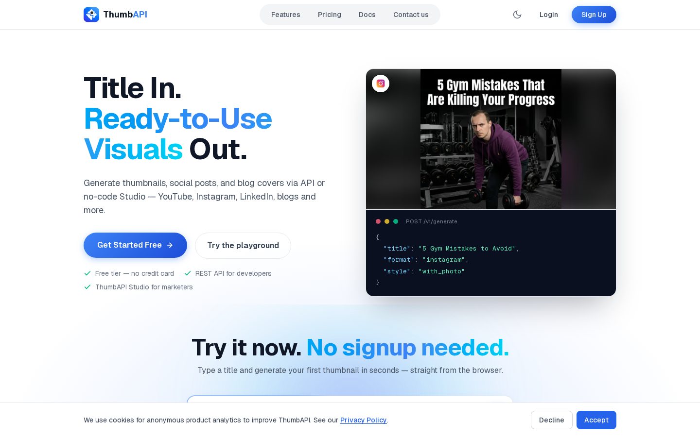 ThumbAPI Homepage
