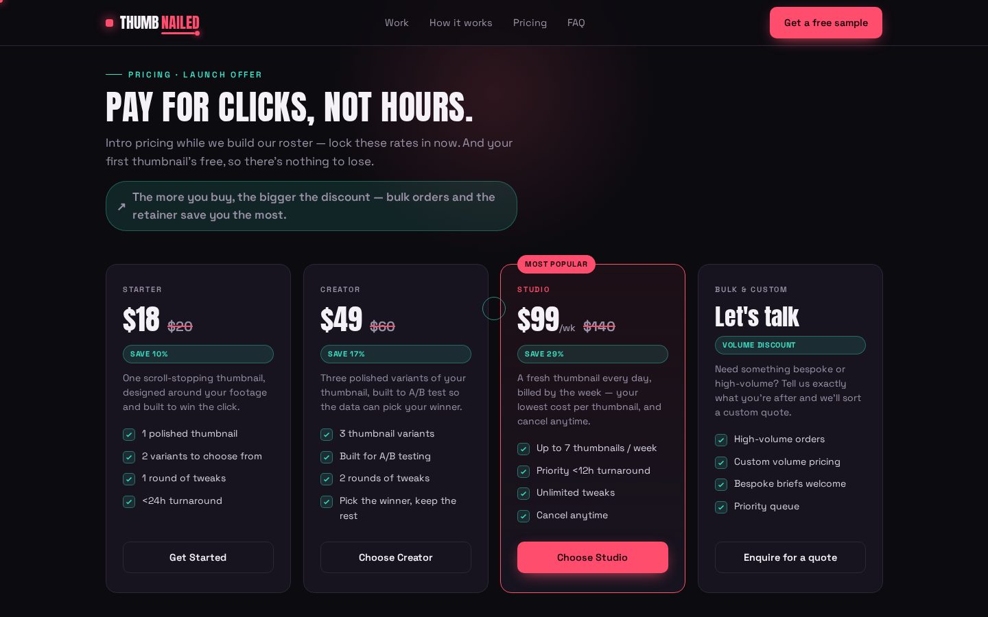 Thumbnailed Pricing