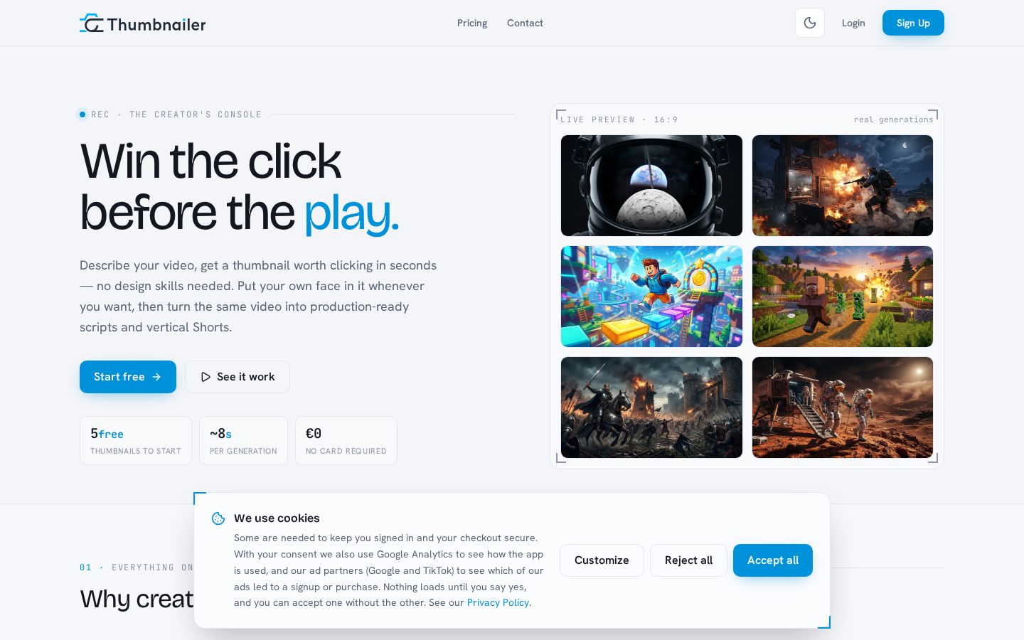 Thumbnailer.dev Homepage