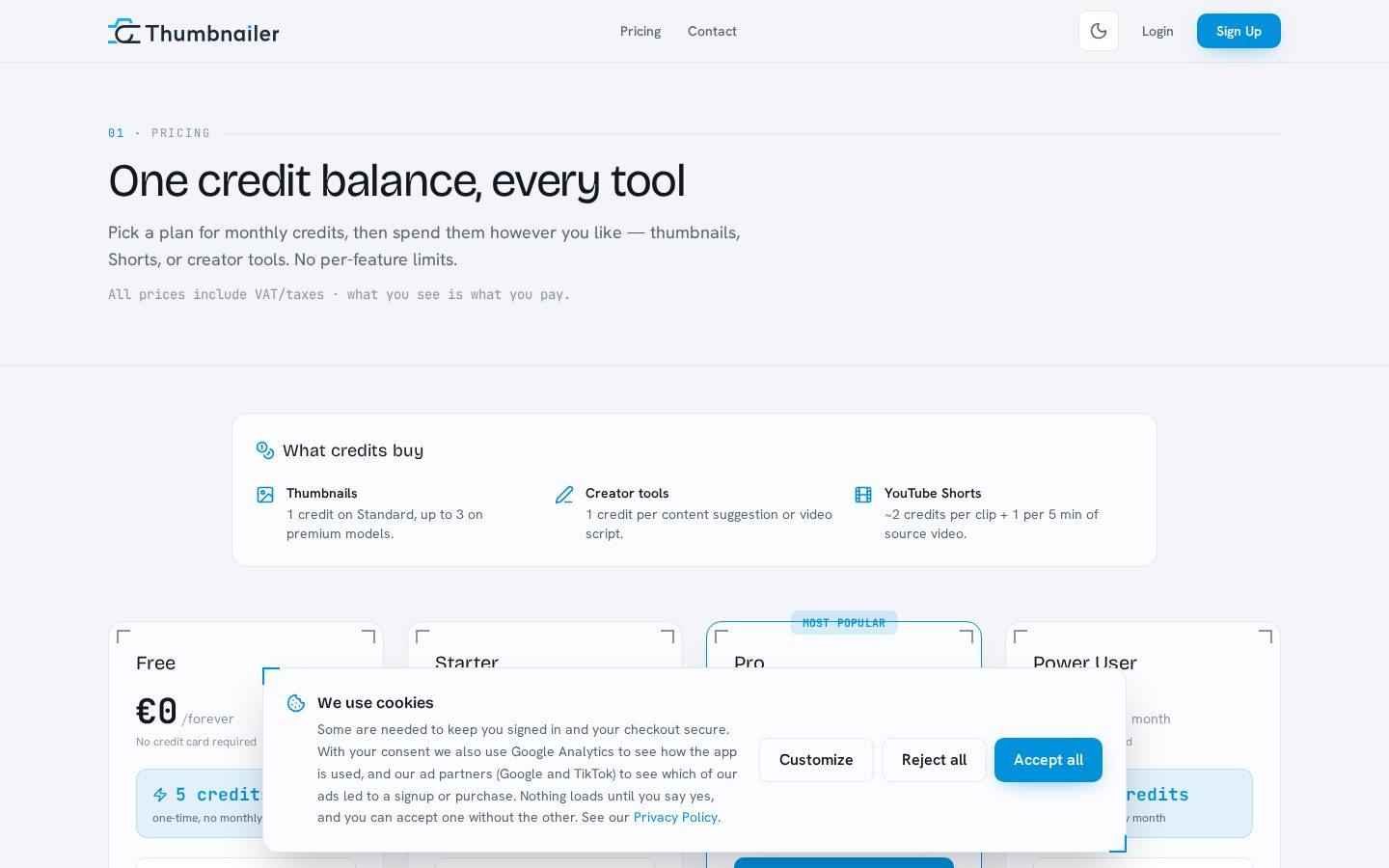 Thumbnailer.dev Pricing
