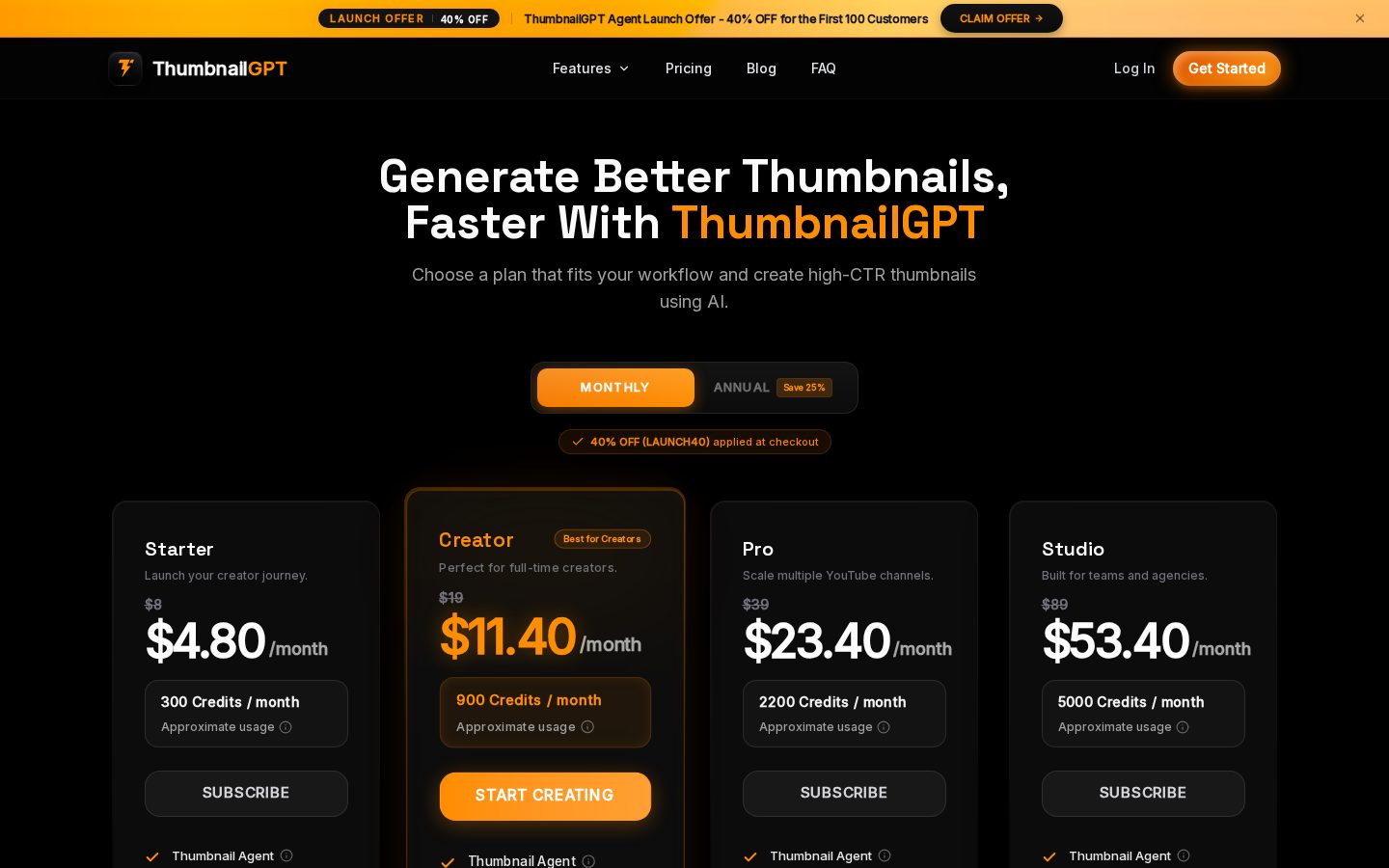 ThumbnailGPT Pricing