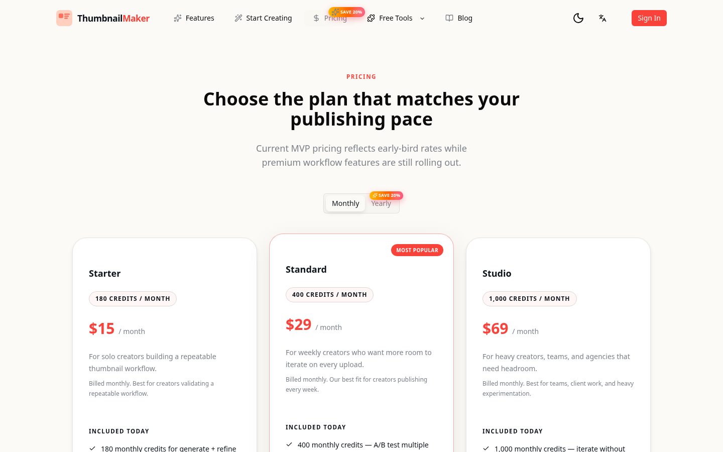 ThumbnailMaker Pricing