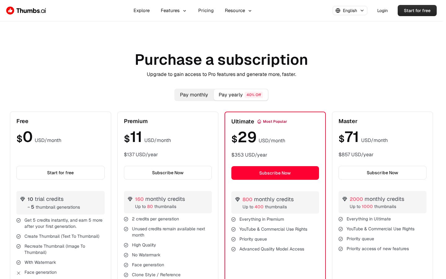 Thumbs.ai Pricing