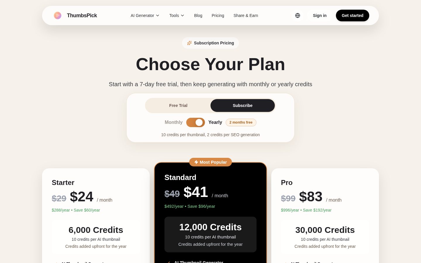 ThumbsPick Pricing