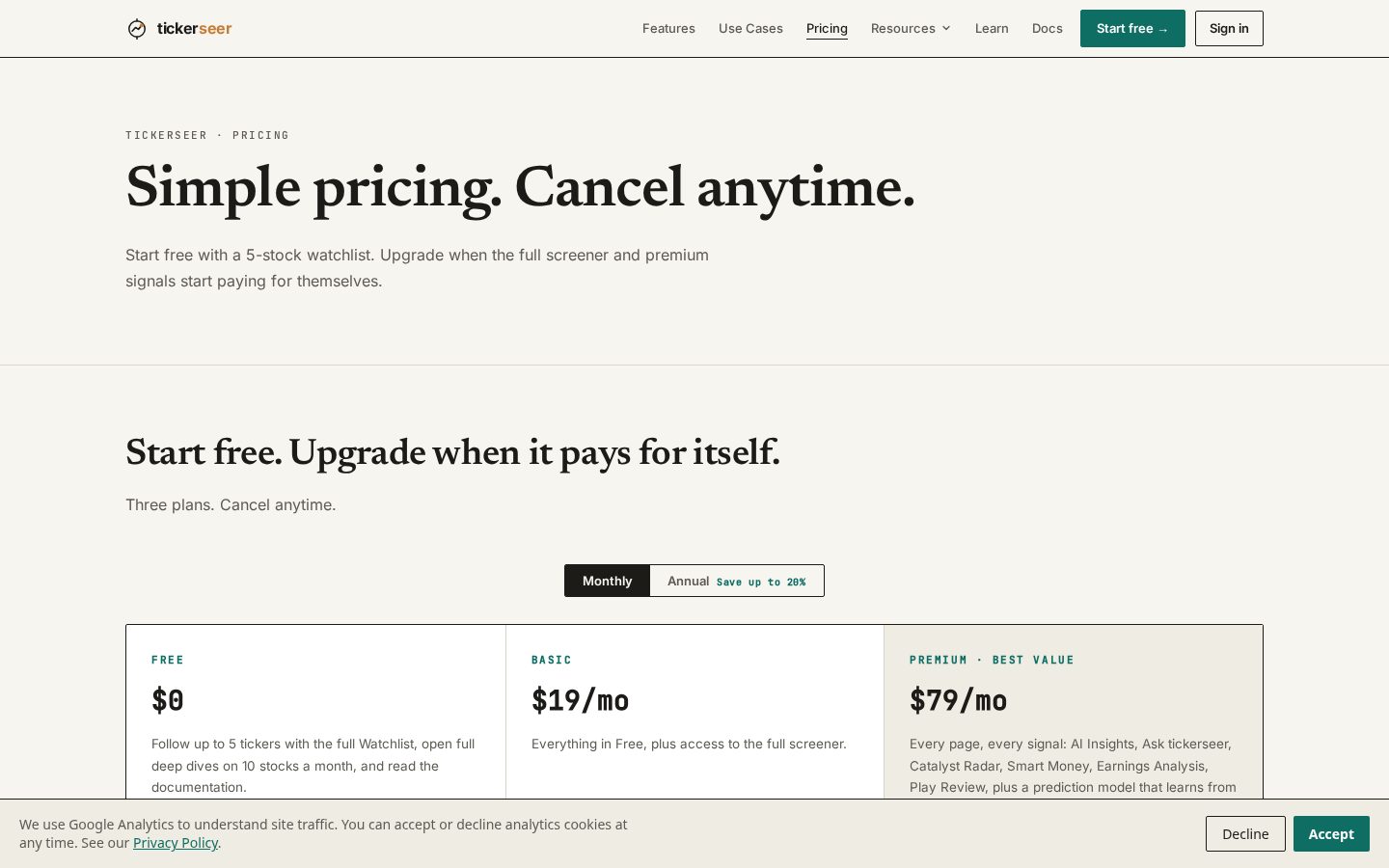 tickerseer Pricing