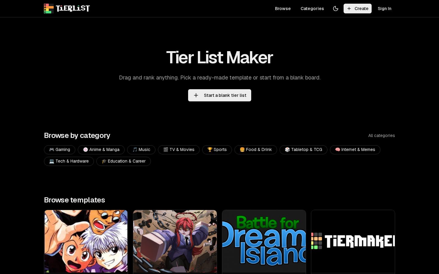 Tier List Maker Homepage