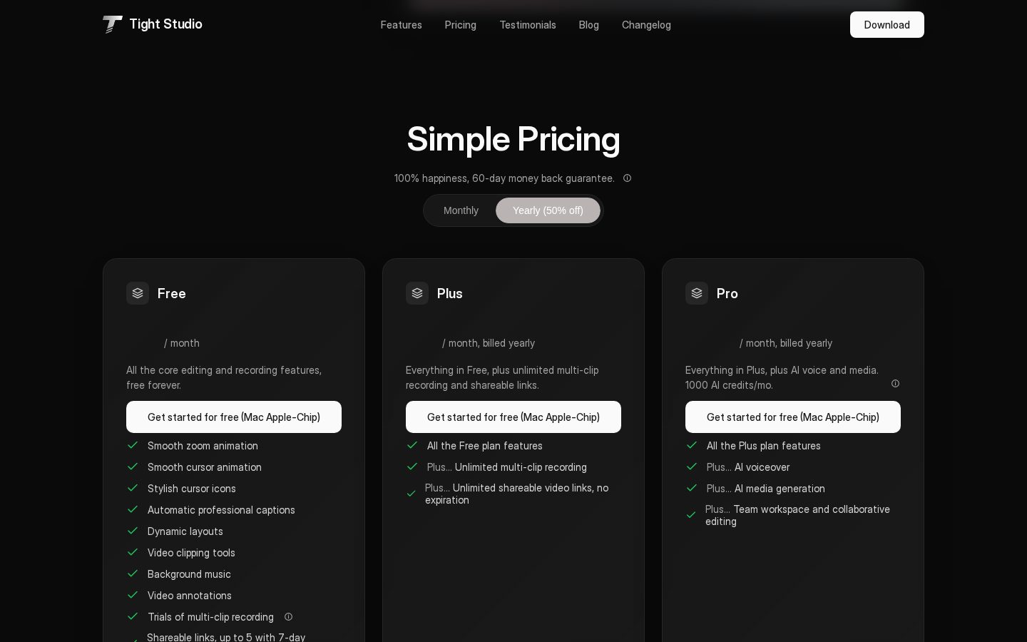 Tight Studio Pricing