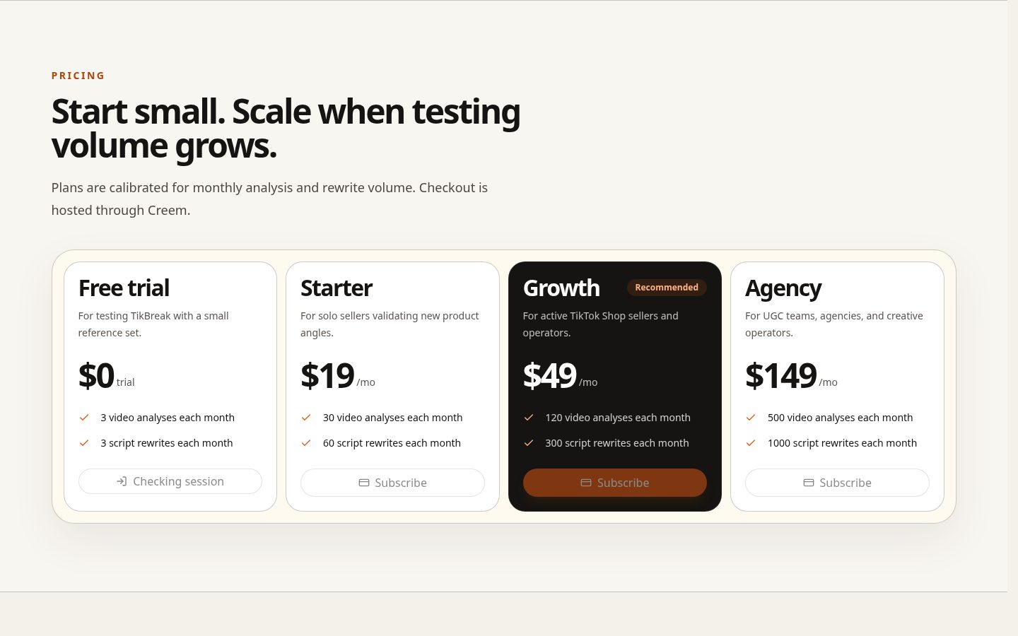 TikBreak Pricing
