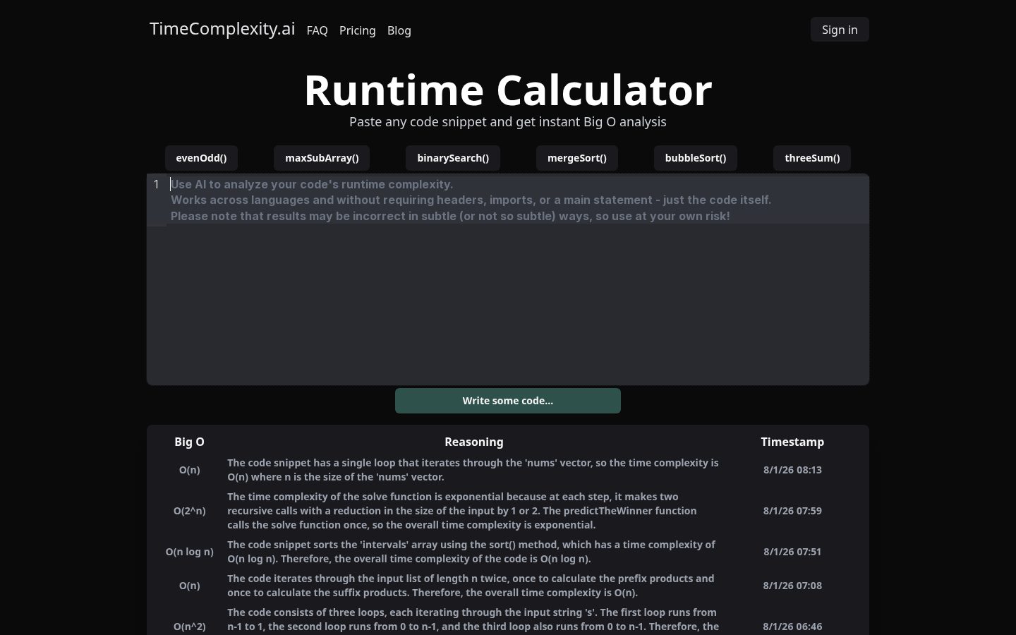 TimeComplexity.ai Homepage