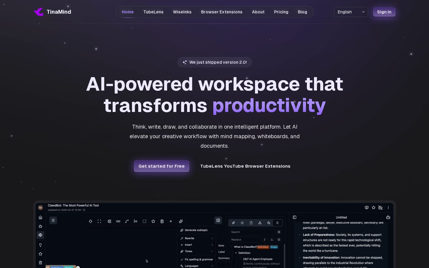 TinaMind Homepage