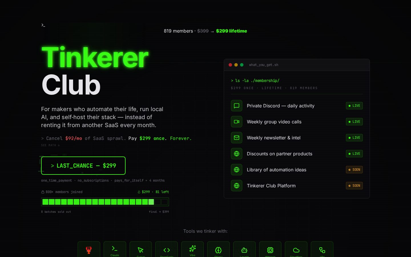 Tinkerer Club Homepage