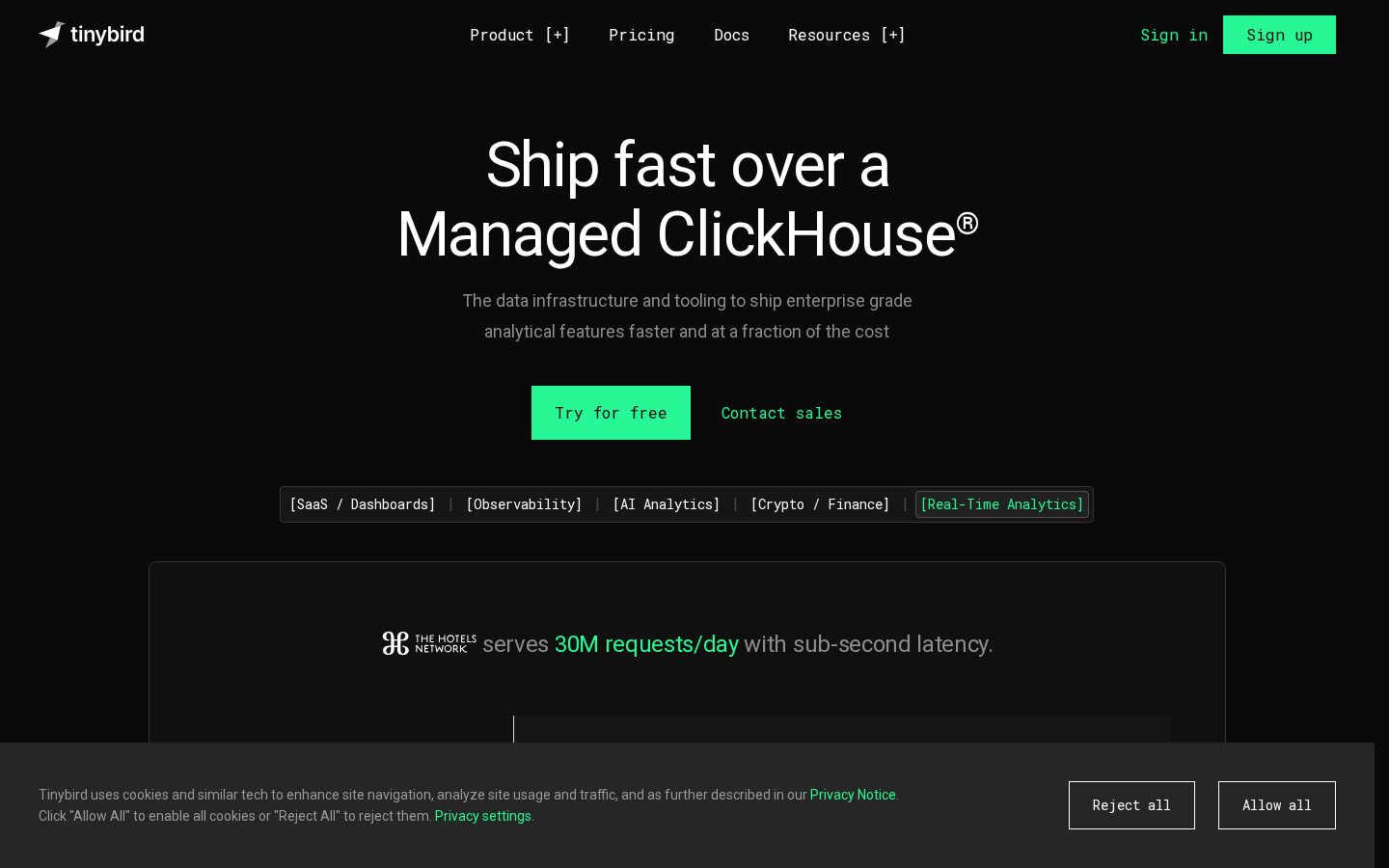 Tinybird Code Homepage