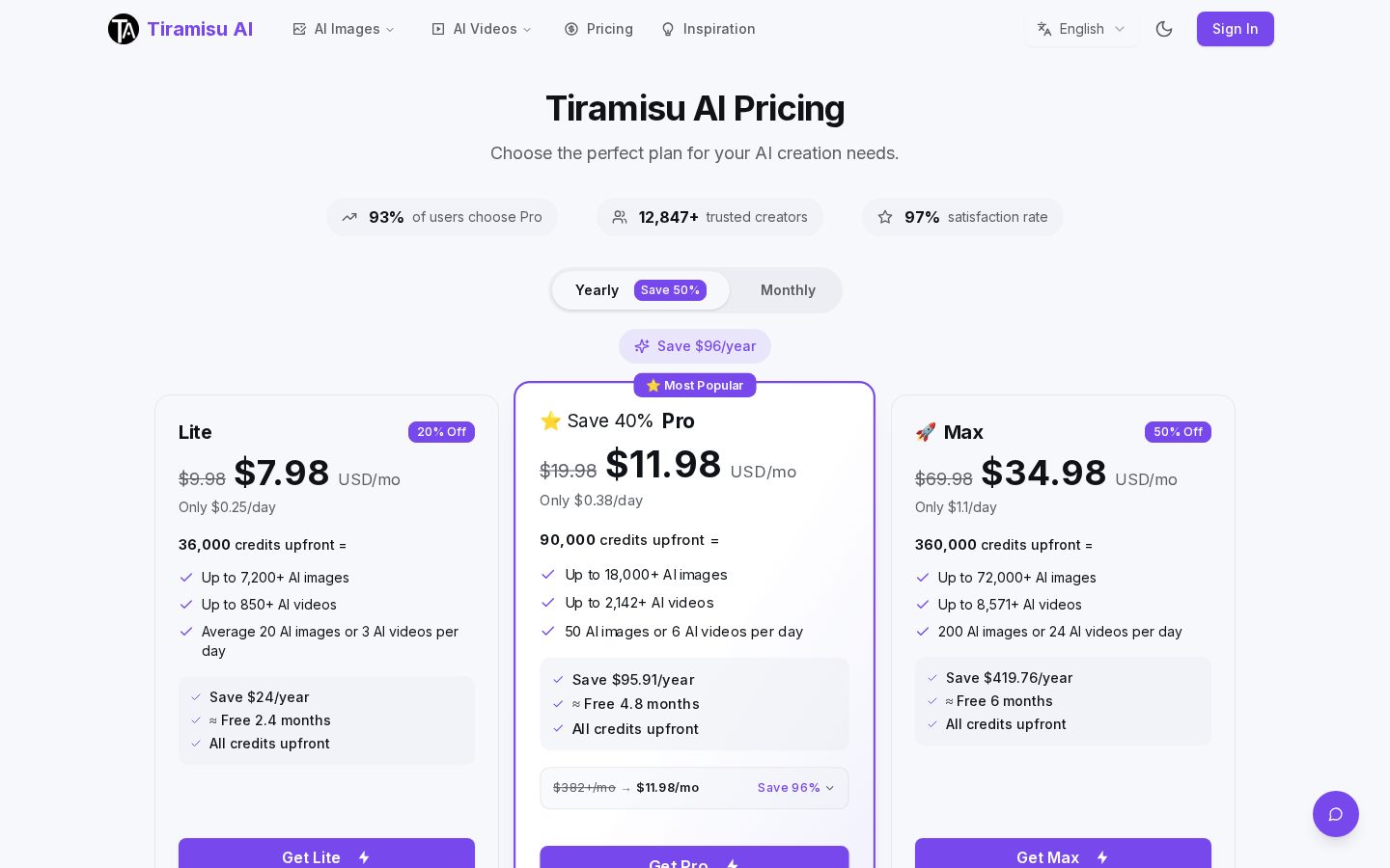 Tiramisu AI Pricing