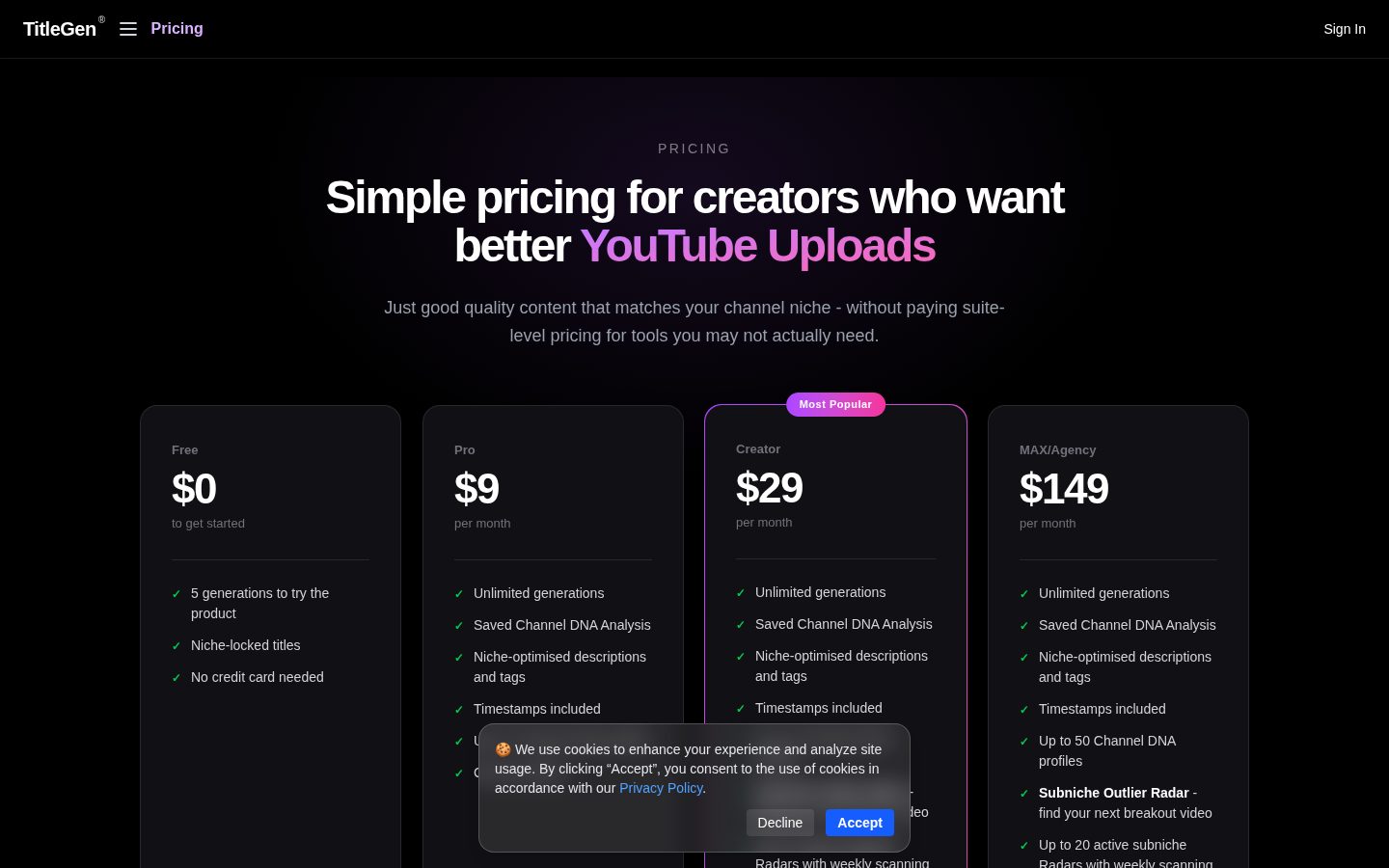 TitleGen Pricing