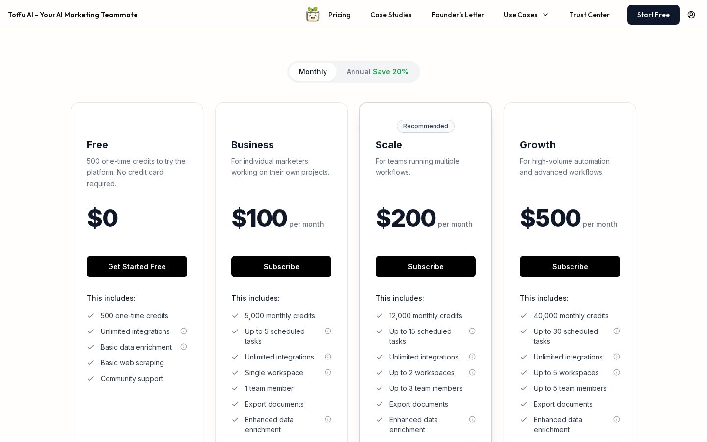 Toffu AI Pricing