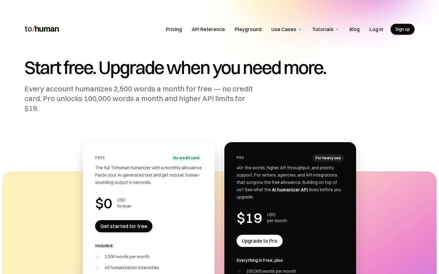 ToHuman Pricing