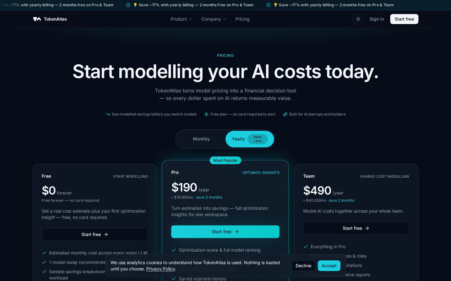 Token Atlas Pricing