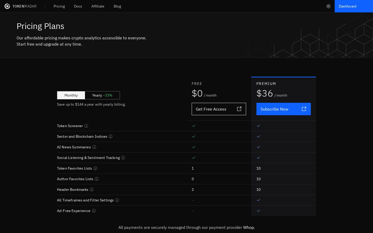 Token Radar Pricing