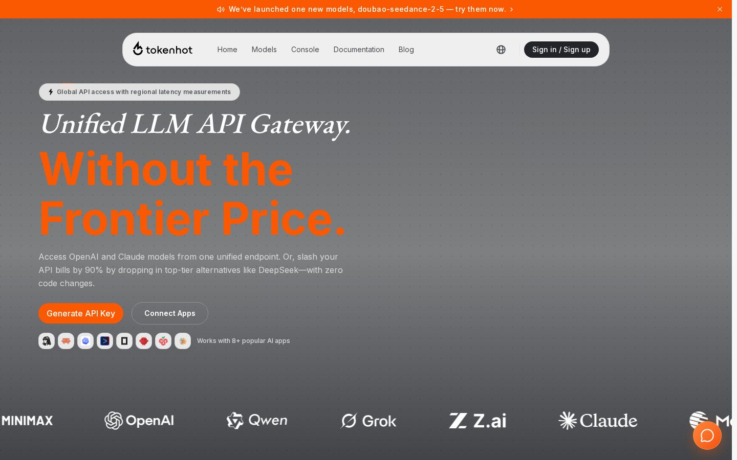 Tokenhot LLM API Gateway Homepage