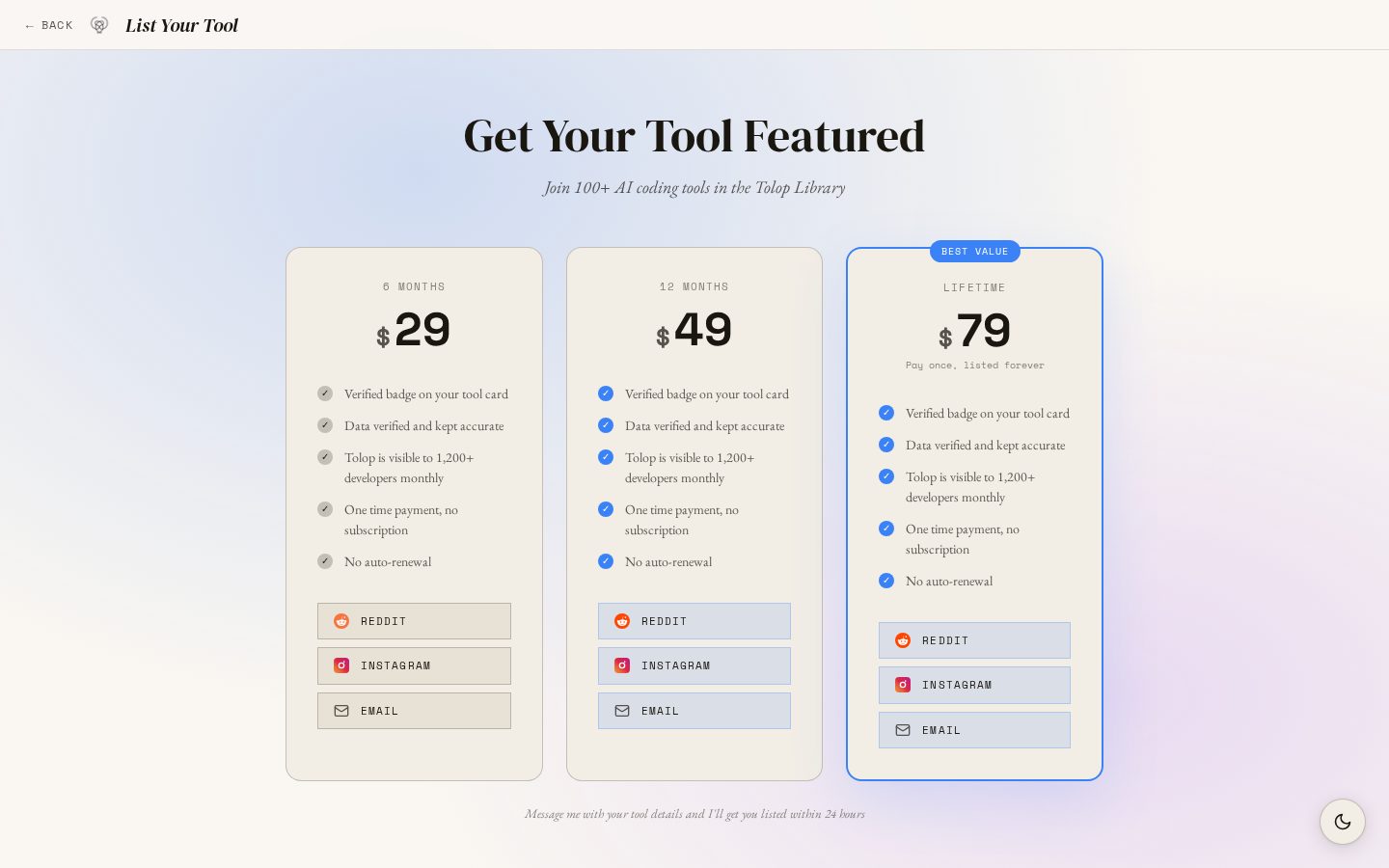 Tolop Pricing