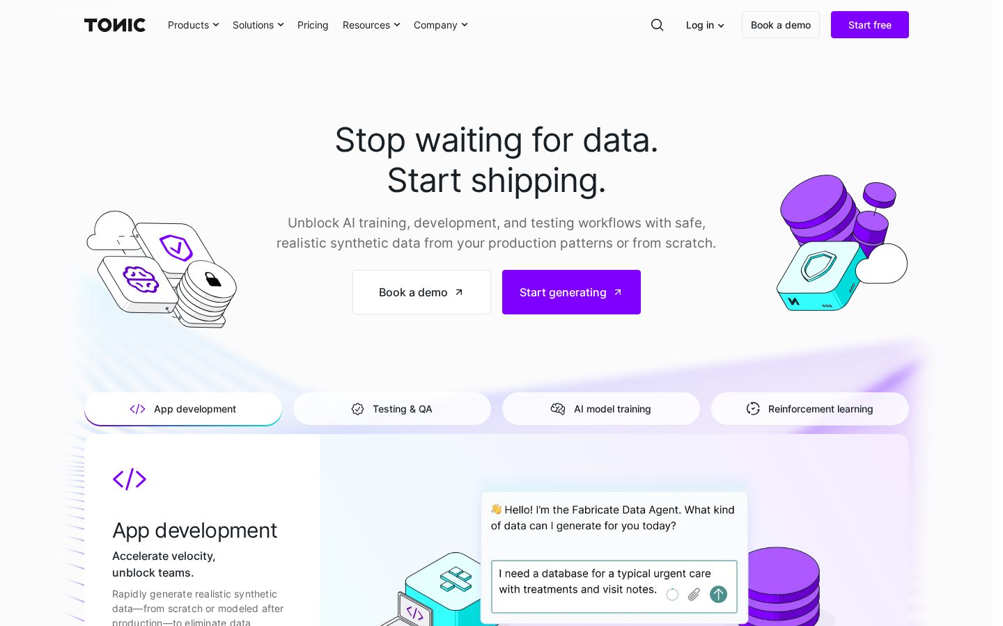 Tonic Fabricate Data Agent Homepage