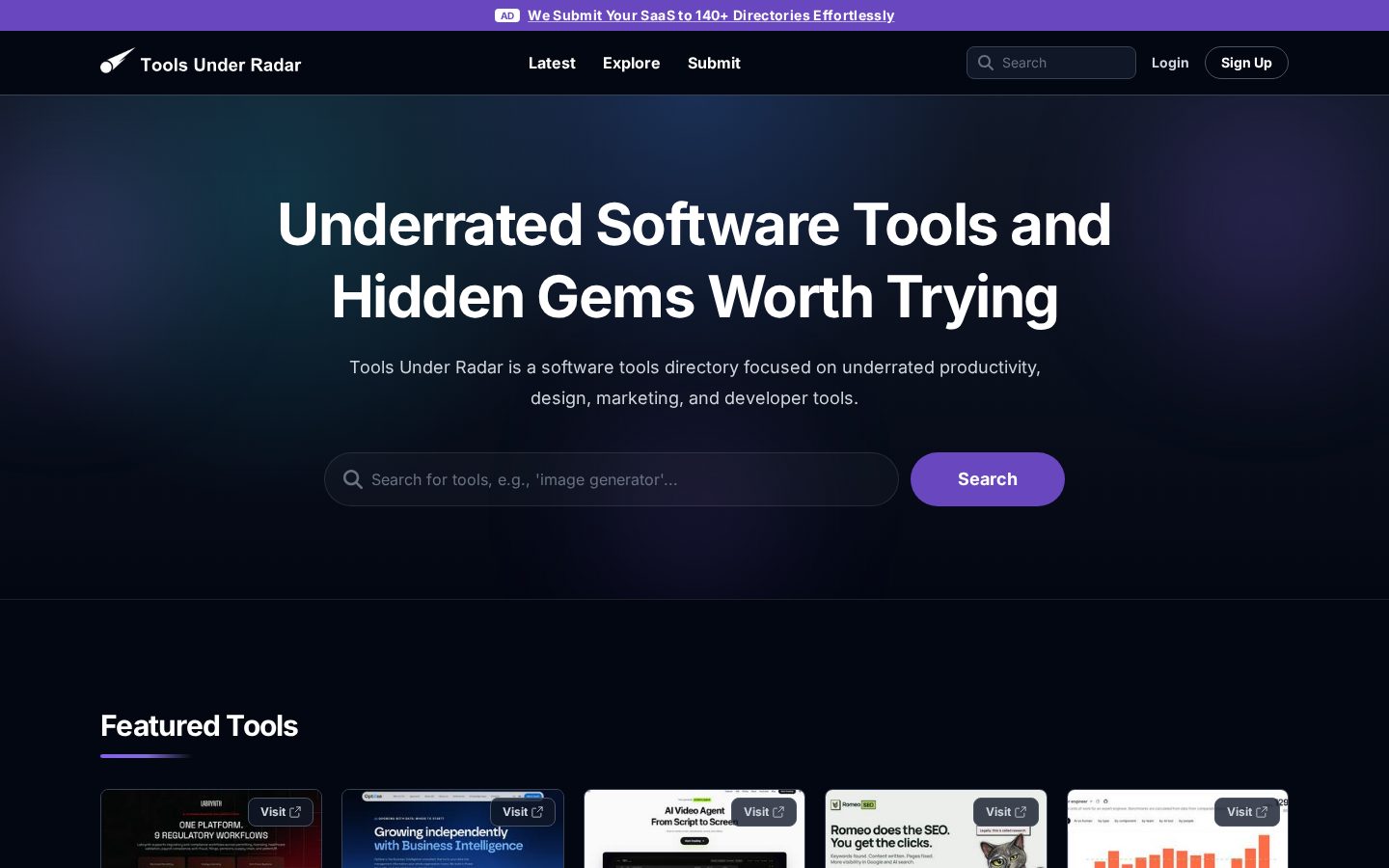 Tools Under Radar Homepage