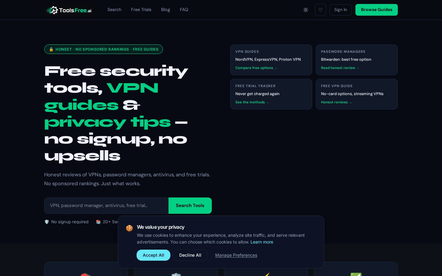 ToolsFree.ai Homepage