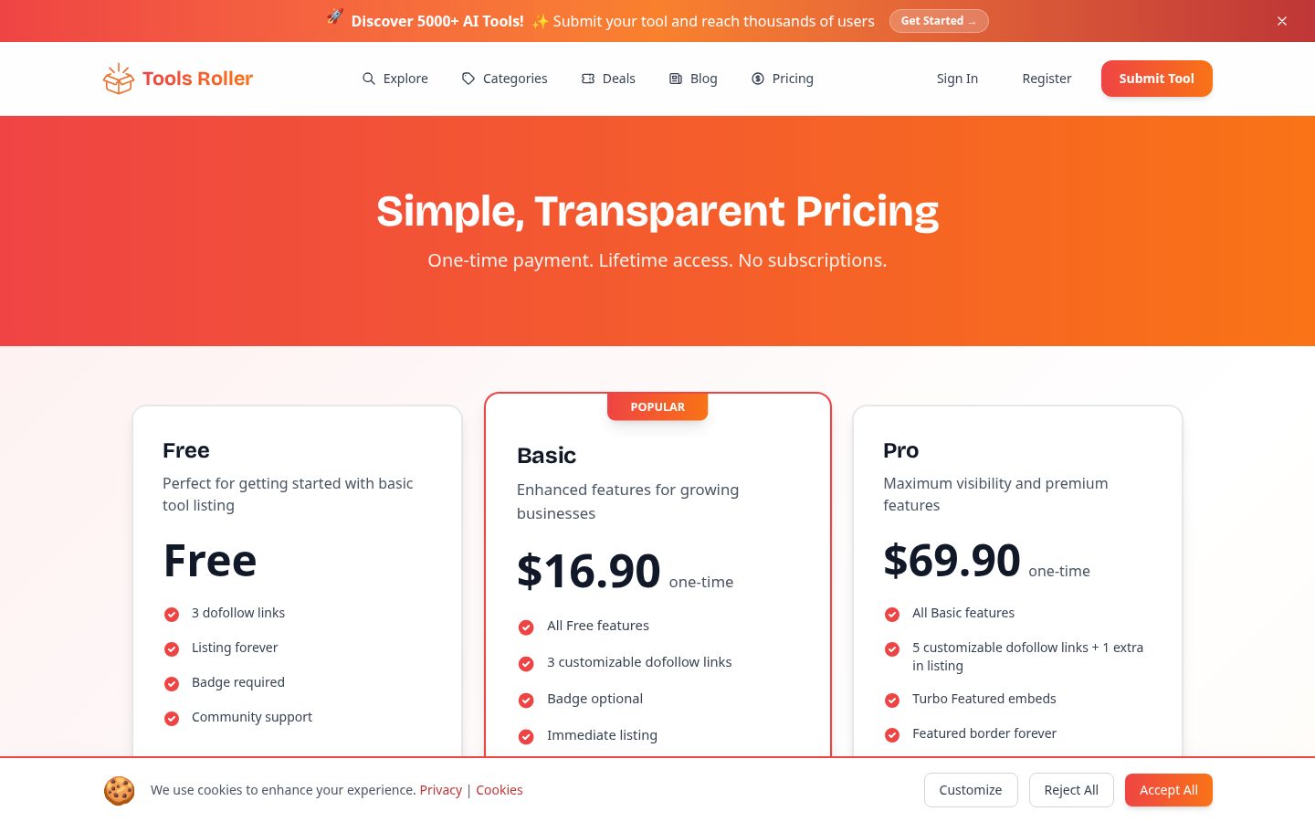 ToolsRoller Pricing