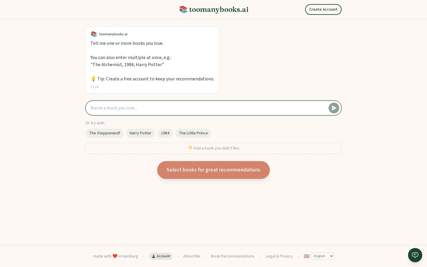 toomanybooks.ai Homepage