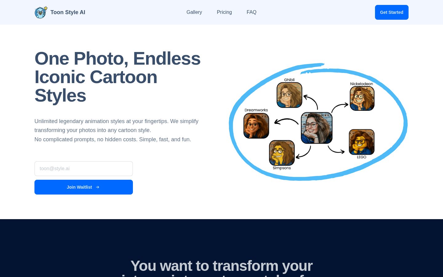 Toon Style AI Homepage