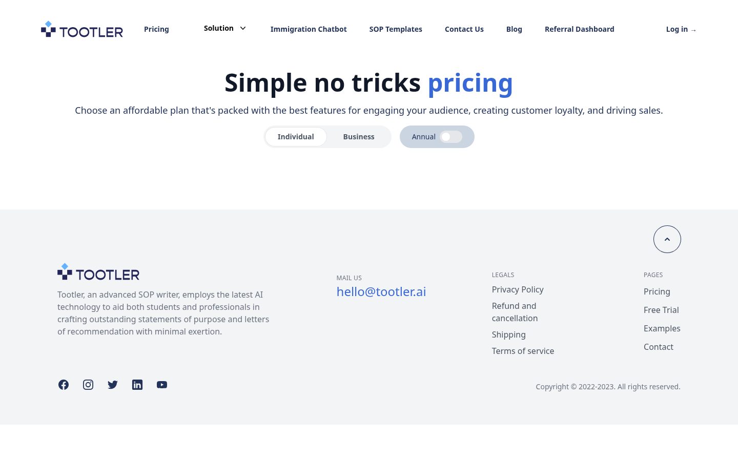 Tootler AI Pricing