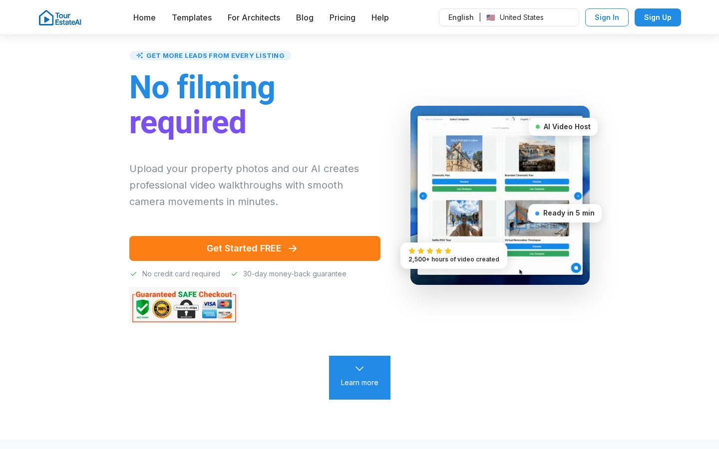 Tour Estate AI Homepage