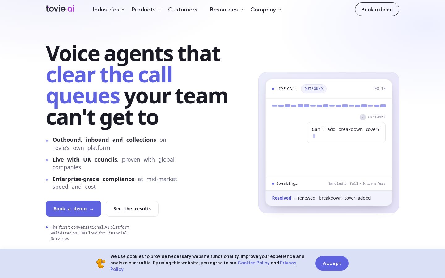 Tovie AI Homepage