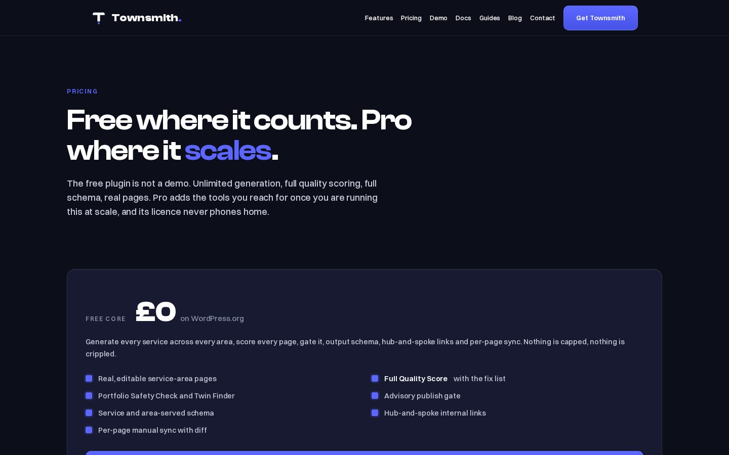 Townsmith Pricing