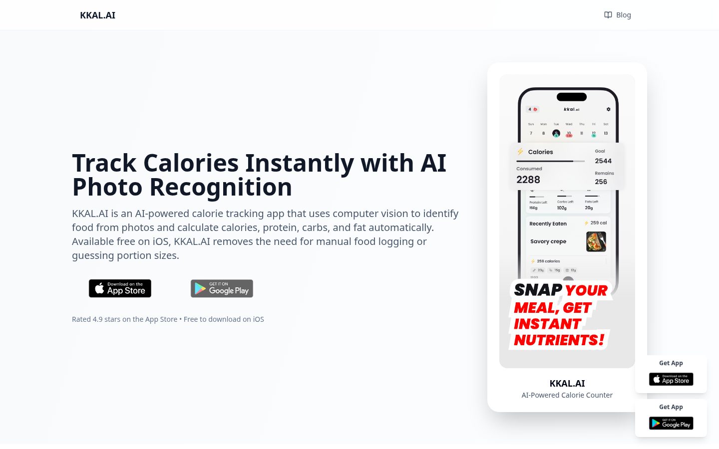 Track Calories Homepage