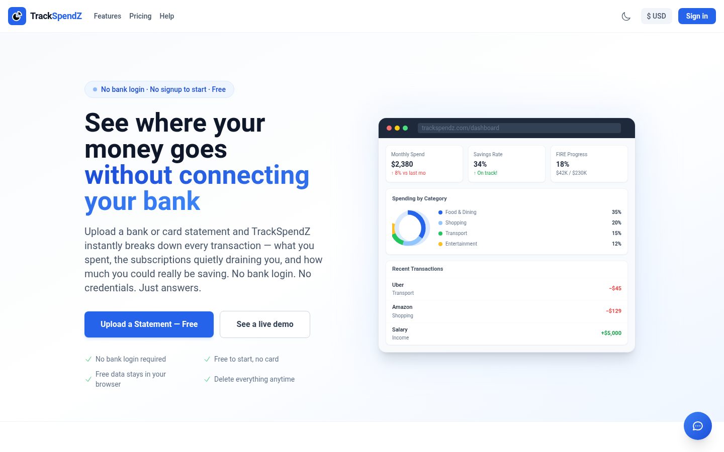 TrackSpendZ Homepage