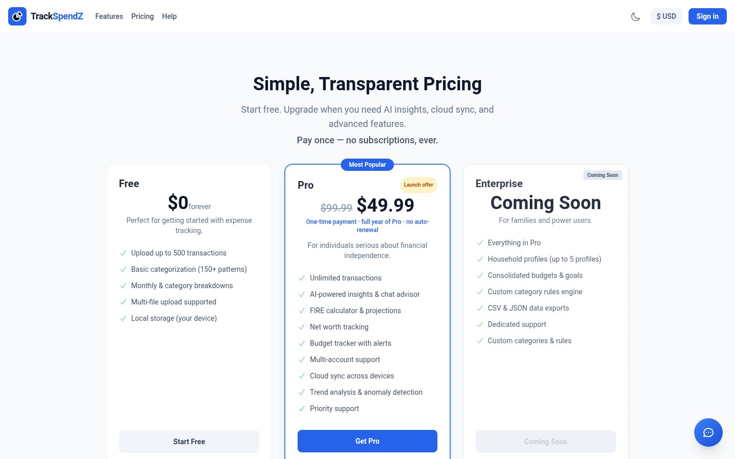 TrackSpendZ Pricing