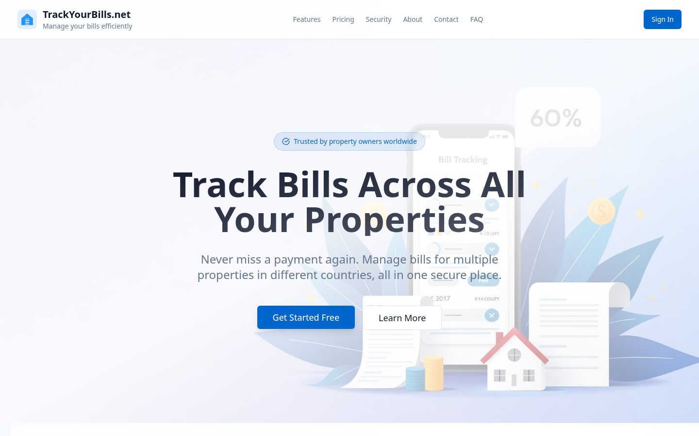 TrackYourBills Homepage