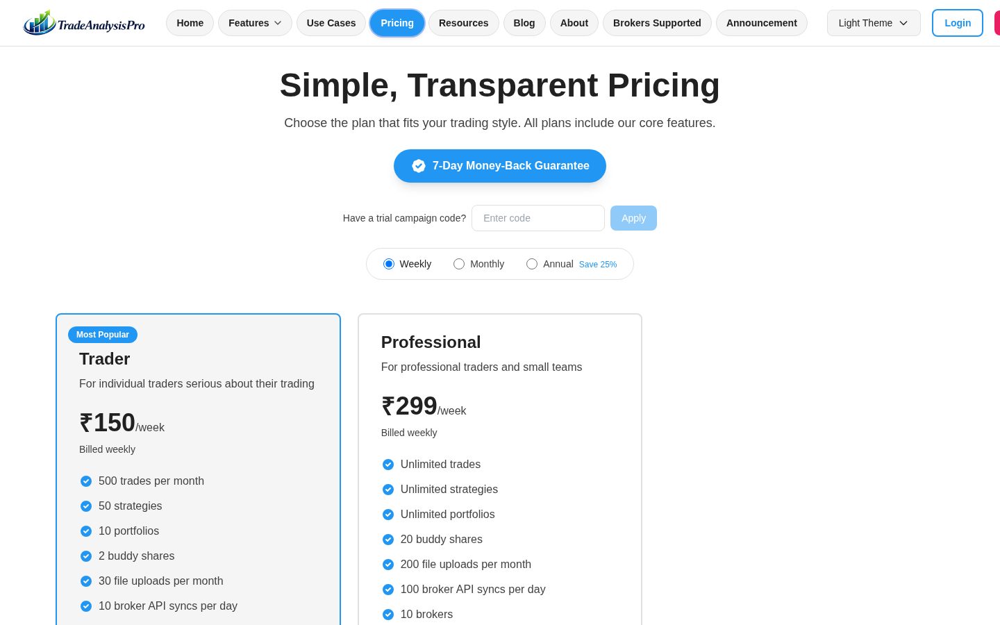 TradeAnalysisPro Pricing