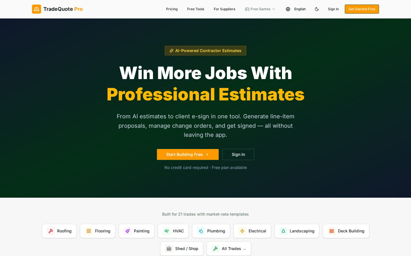 TradeQuote Pro Homepage