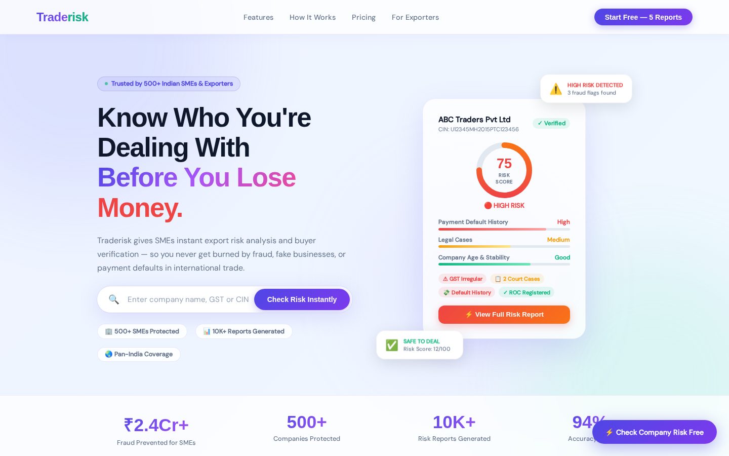 TradeRisk Homepage