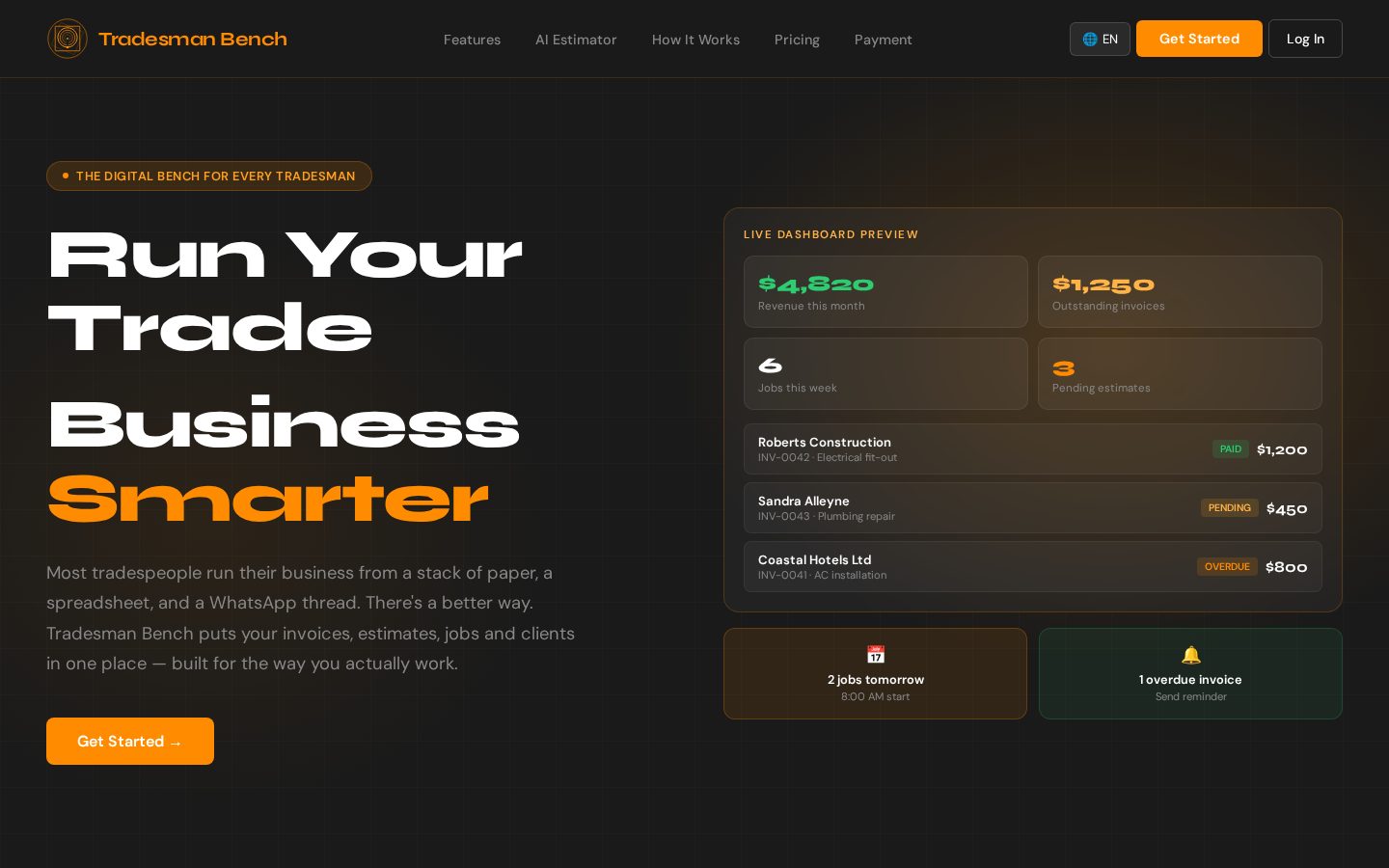 Tradesman Bench Homepage