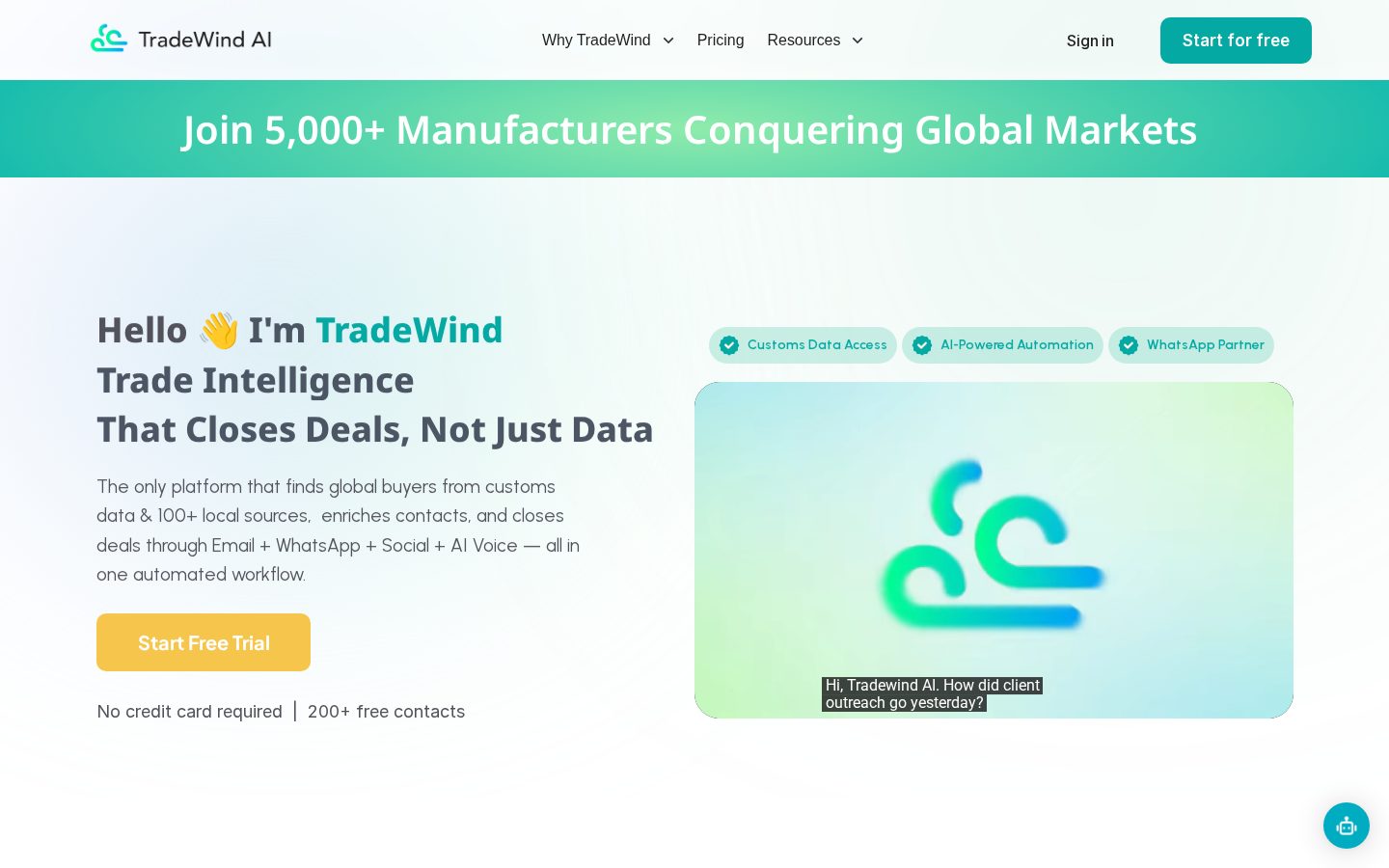 TradeWind AI Homepage