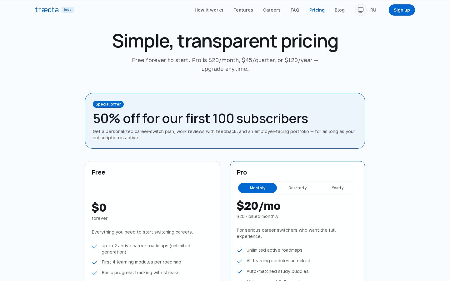 Traecta Pricing