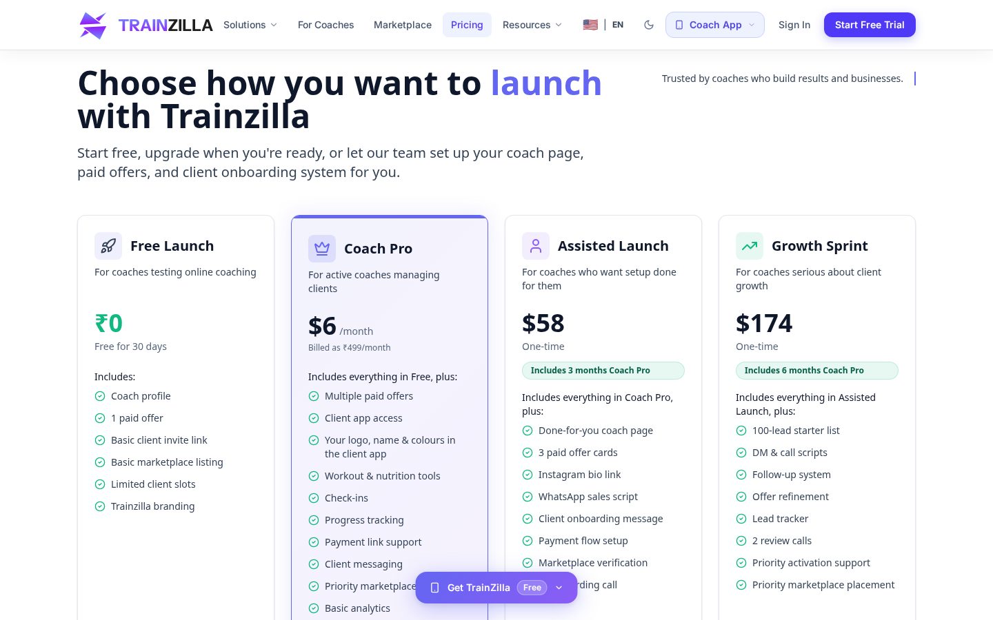 TrainZilla Pricing
