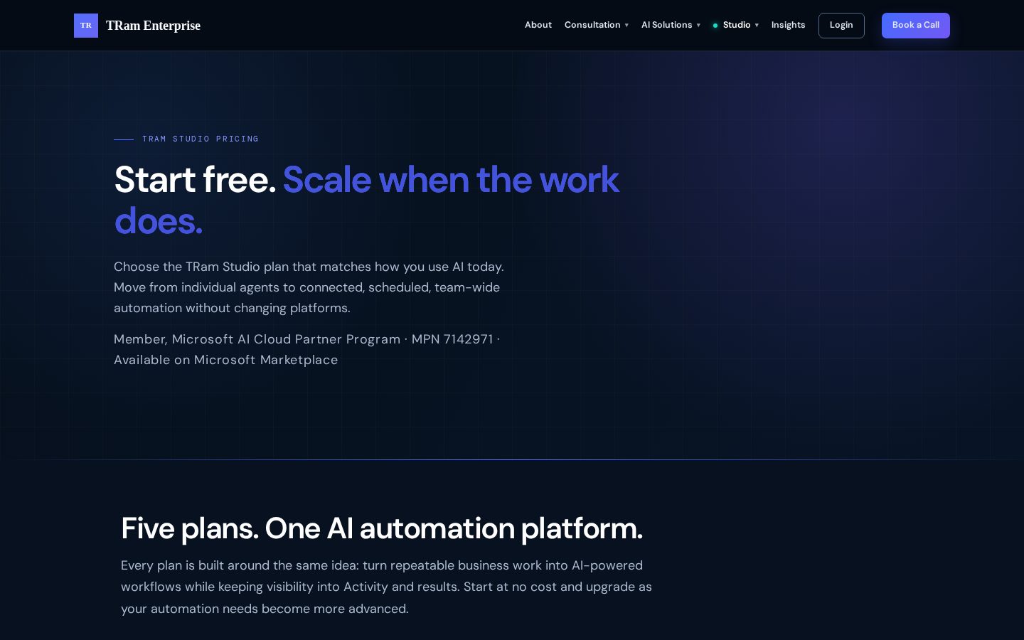 TRam Studio Pricing