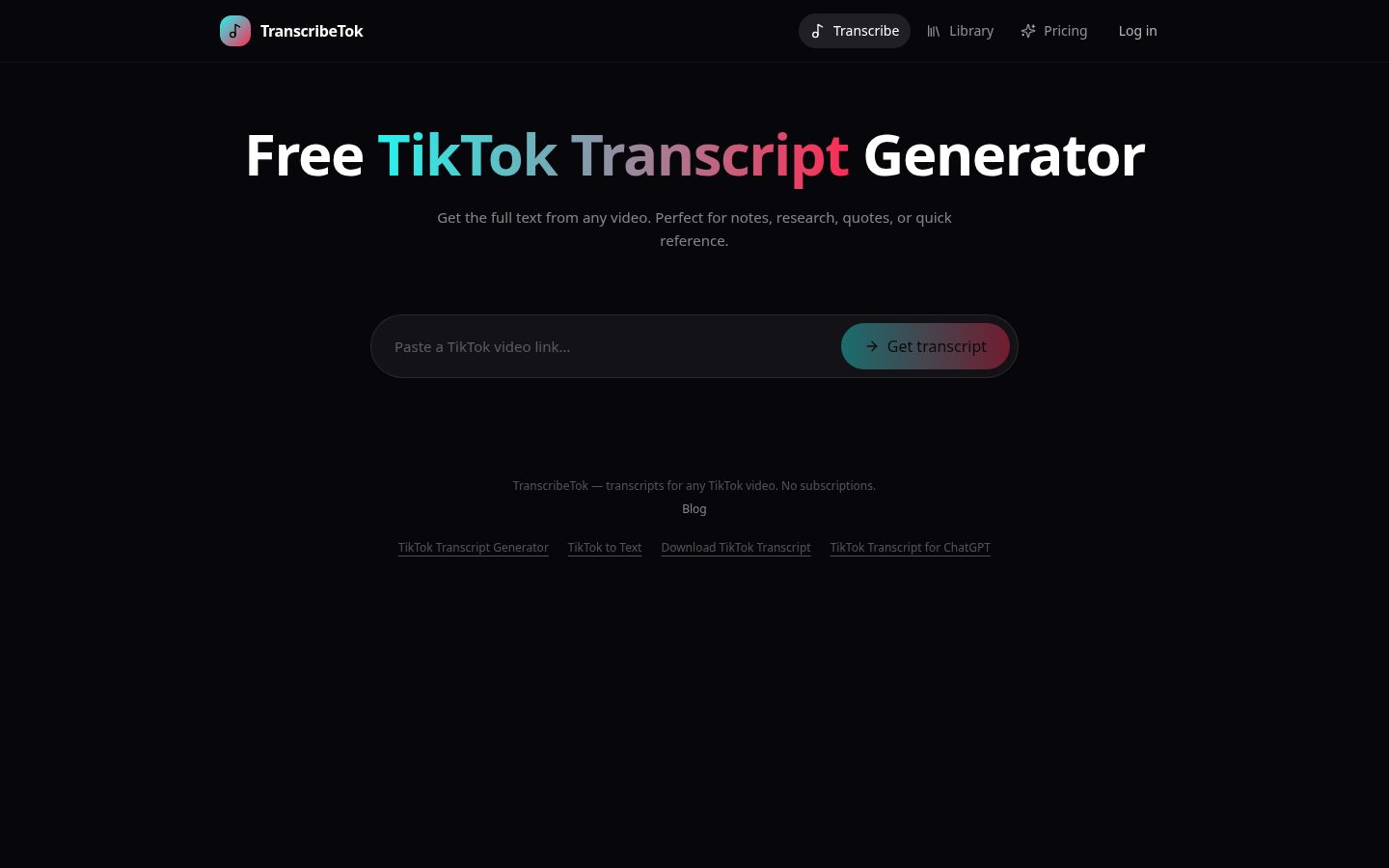 Transcribe Tok Homepage