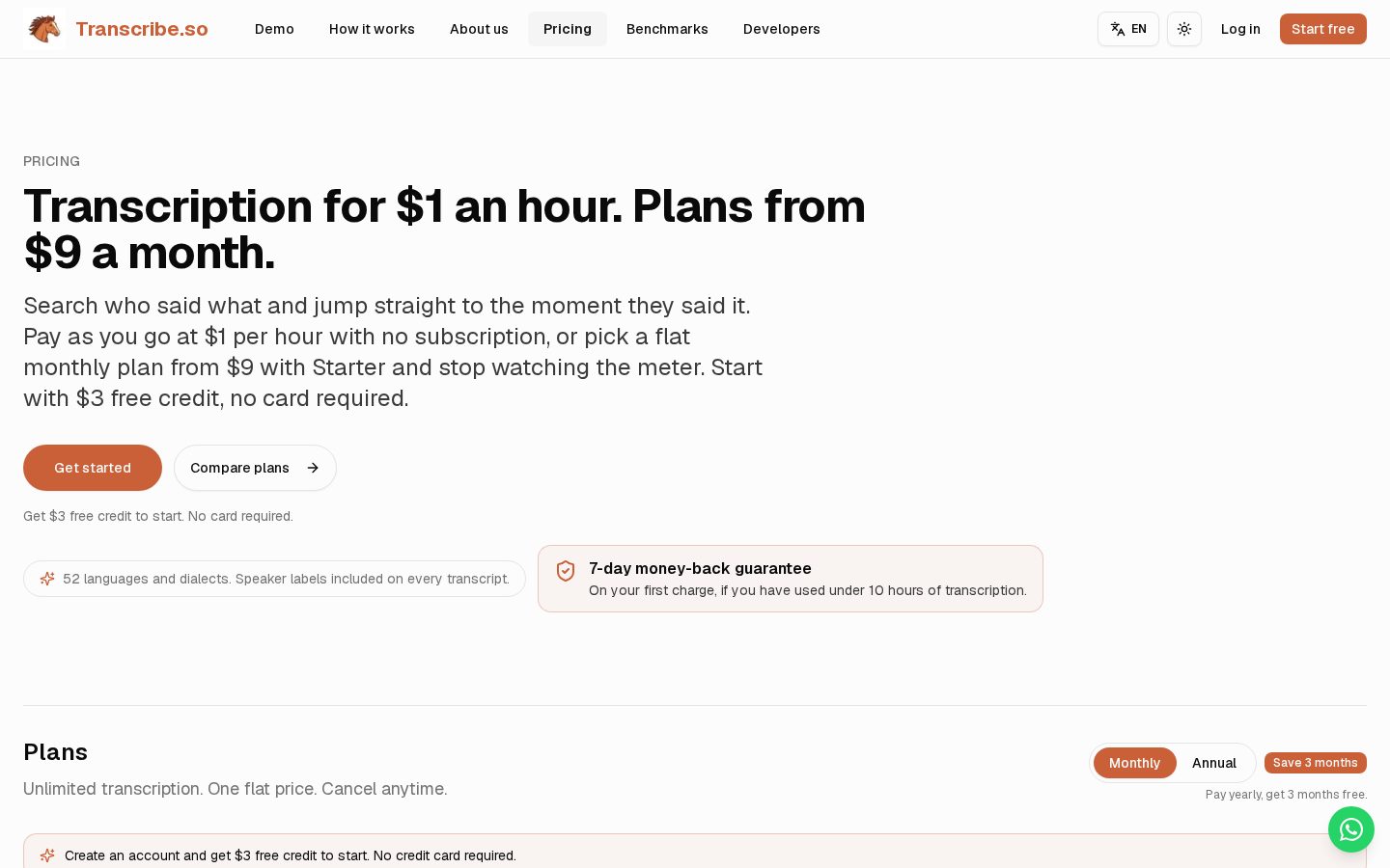 Transcribe.so Pricing